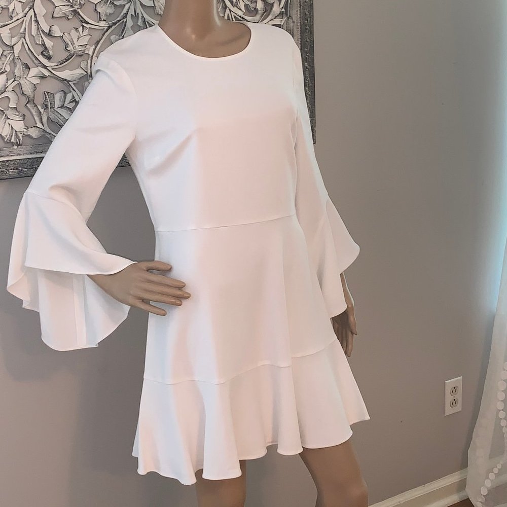 NWT STUNNING A.L.C White Boho Dress w/Bell Sleeves - Picture 2 of 6